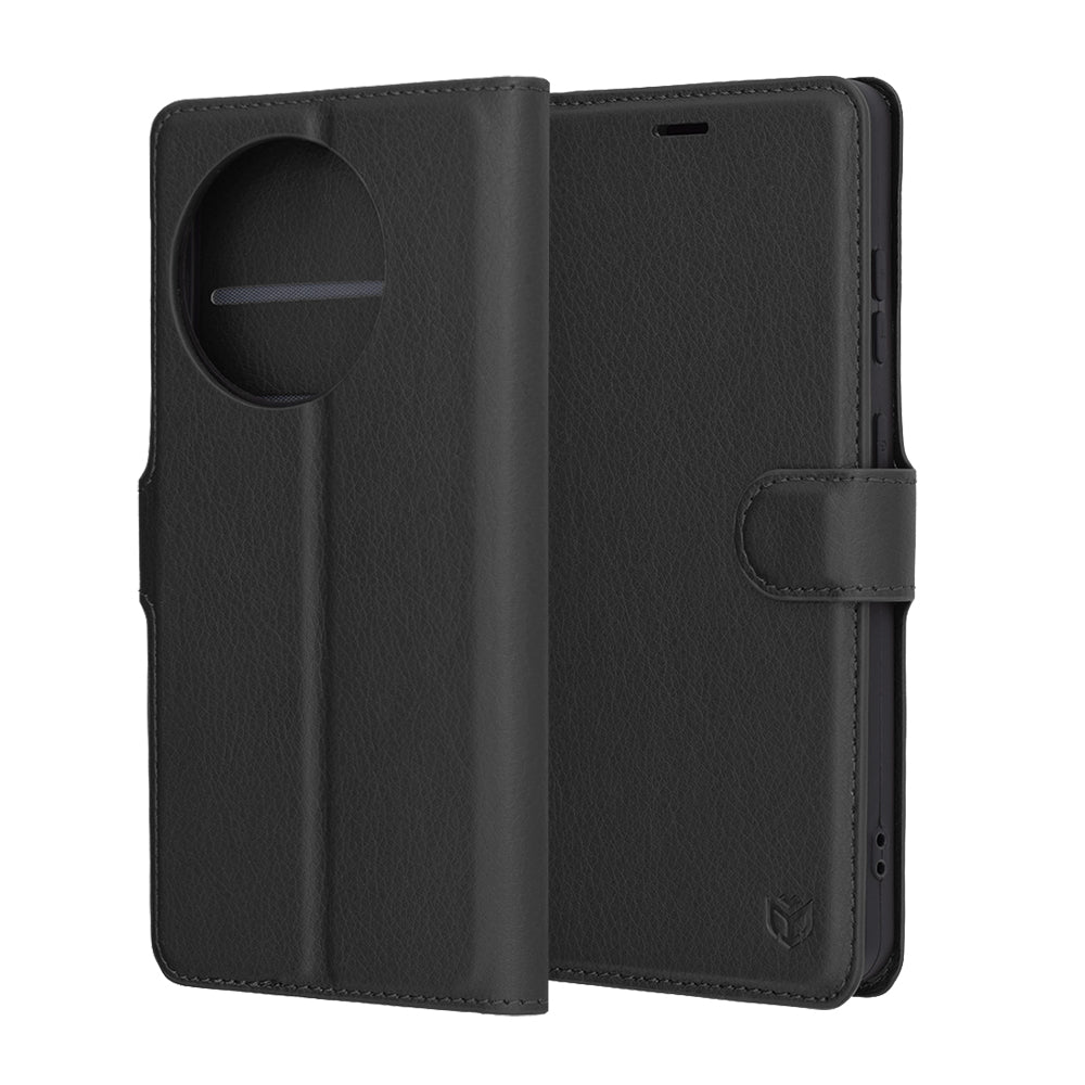 Hülle für OnePlus 13R, Techsuit, Leder-Folio, Schwarz