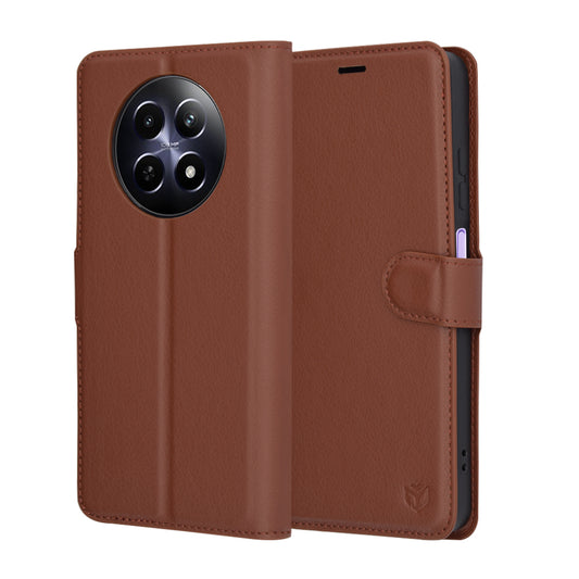 Hülle für Realme 12x / 12, Techsuit, Leder-Folio, Braun