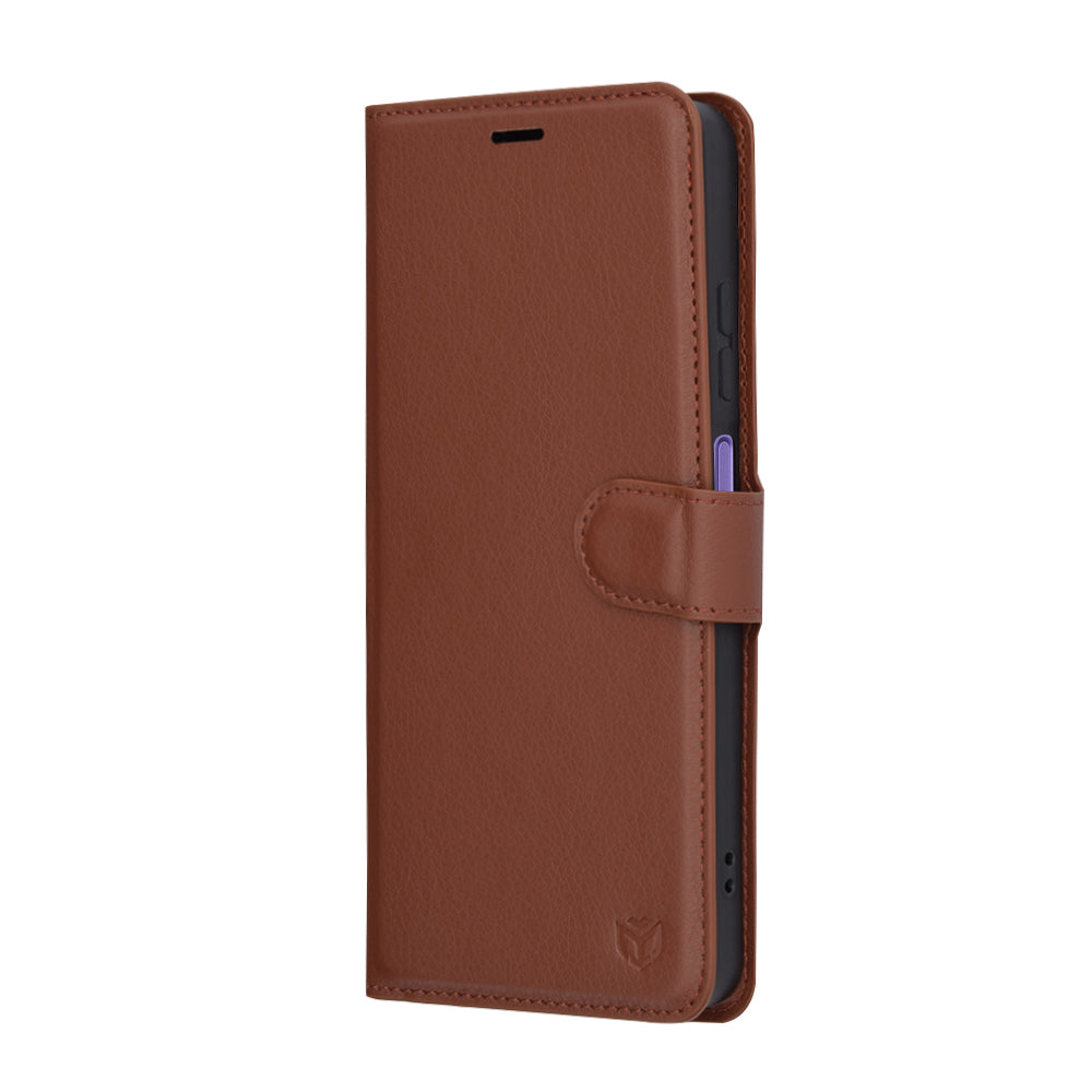 Hülle für Realme 12x / 12, Techsuit, Leder-Folio, Braun