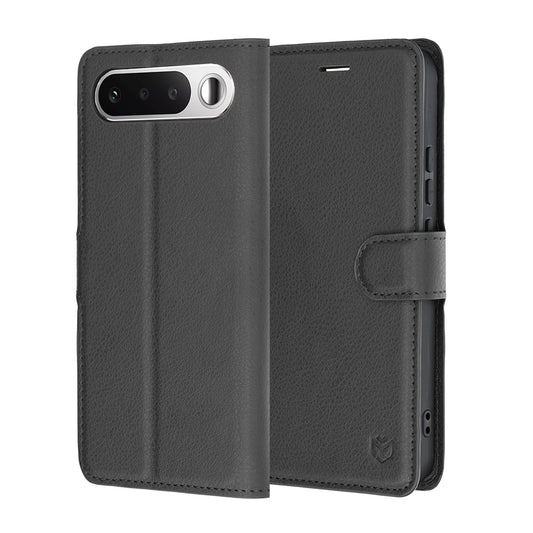 Hülle für Realme 16, Techsuit, Leather Folio, Schwarz