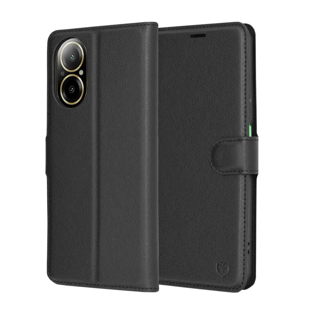 Hülle für Realme C67 4G, Techsuit, Leder-Folio, Schwarz