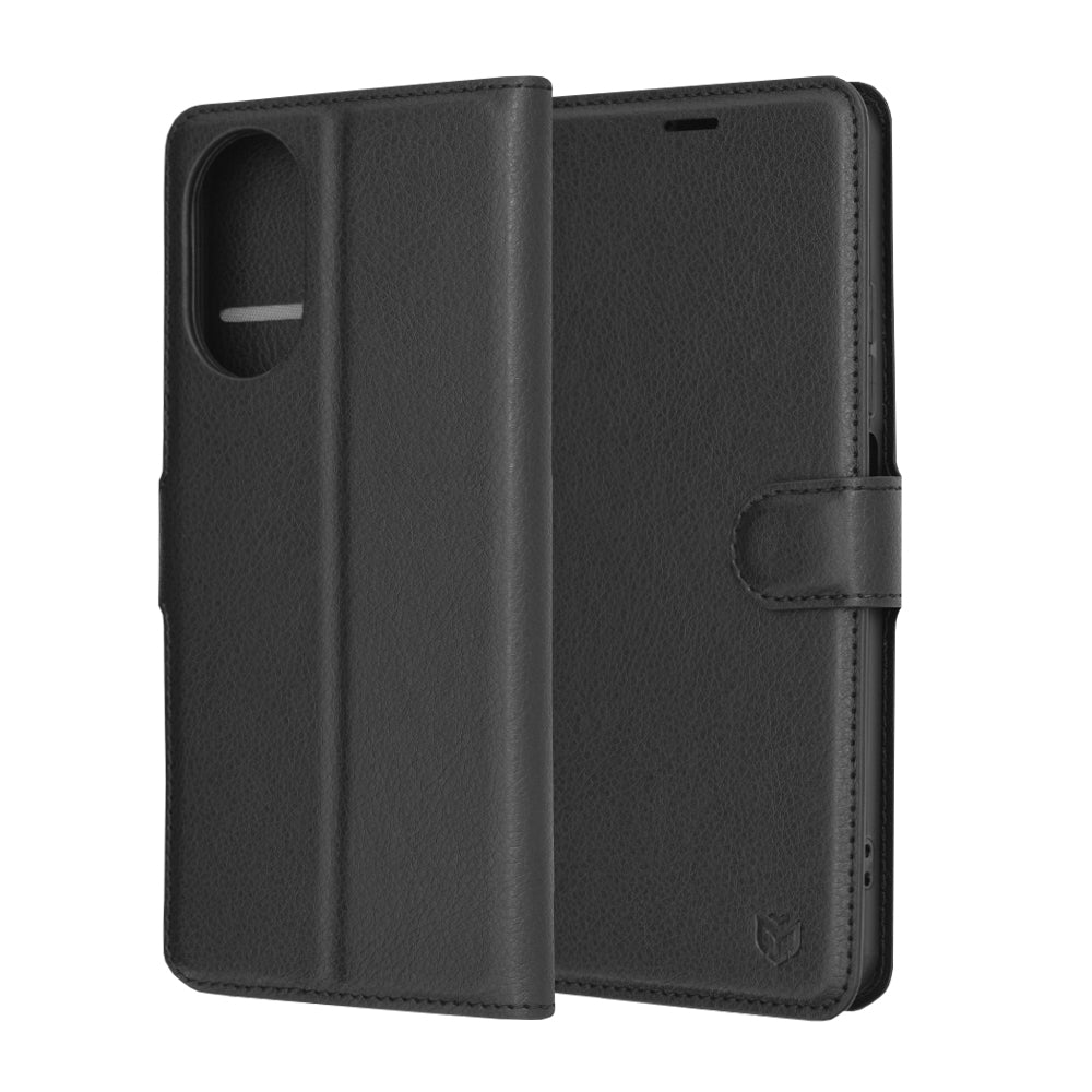 Hülle für Realme C67 4G, Techsuit, Leder-Folio, Schwarz