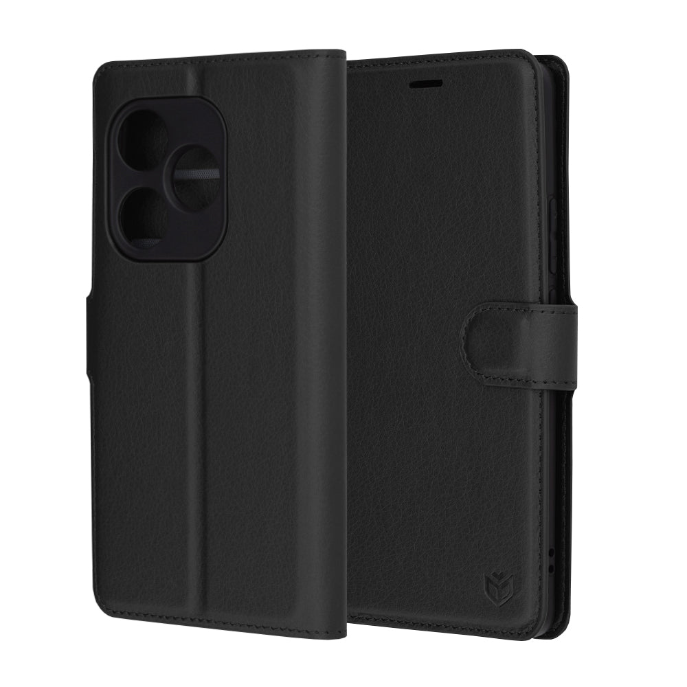 Hülle für Realme GT 6T / GT 6, Techsuit, Leder-Folio, Schwarz