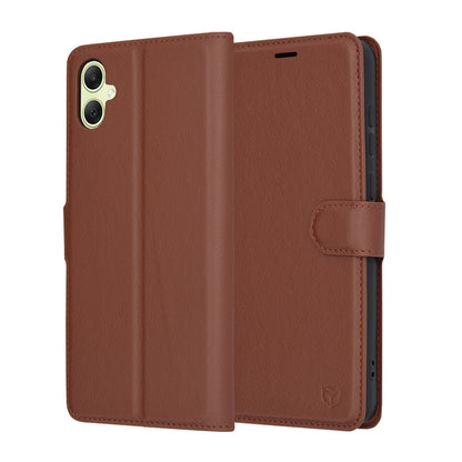 Hülle für Samsung Galaxy A05 A055, Techsuit, Leder-Folio, Braun