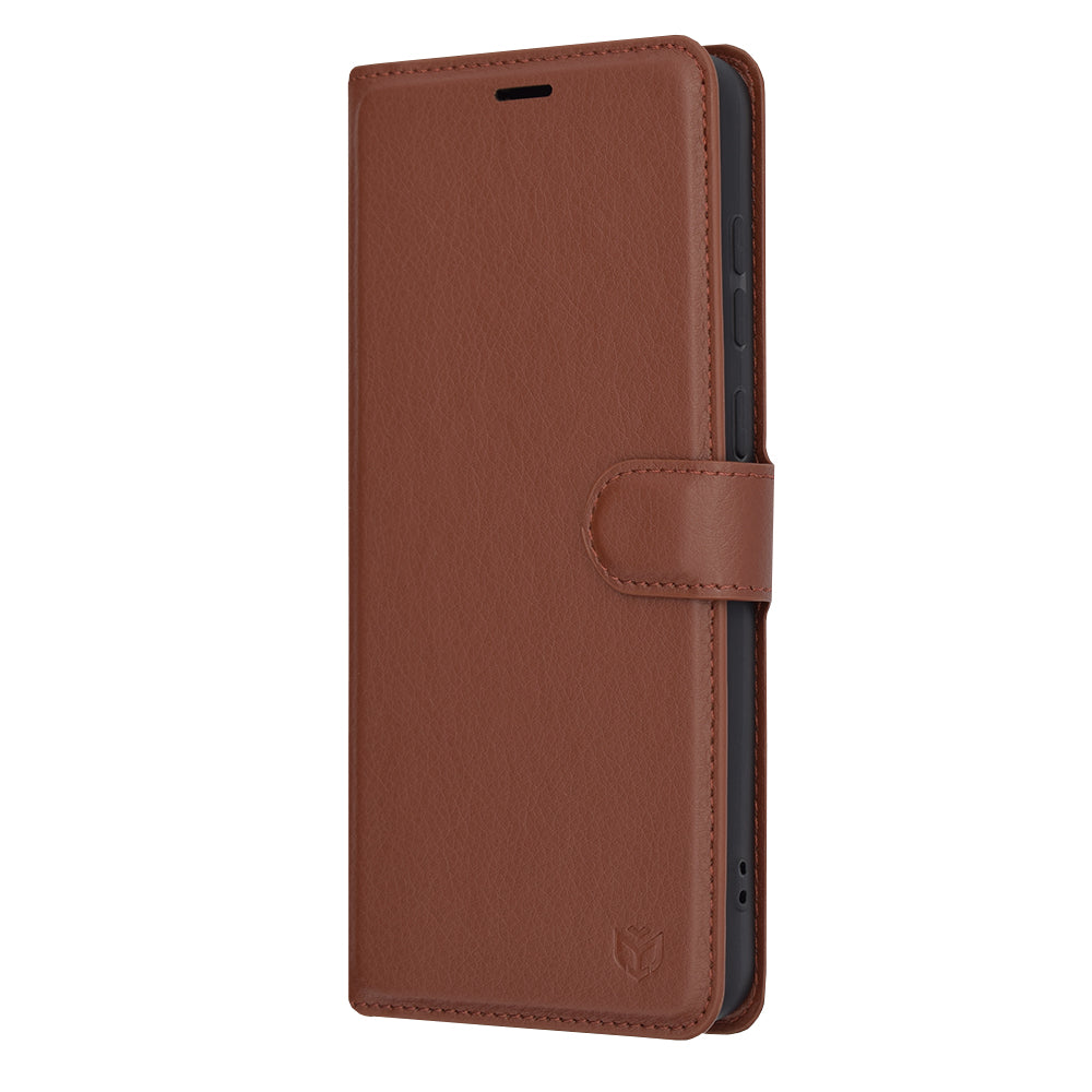 Hülle für Samsung Galaxy A05 A055, Techsuit, Leder-Folio, Braun