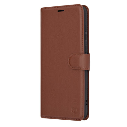 Hülle für Samsung Galaxy A05 A055, Techsuit, Leder-Folio, Braun