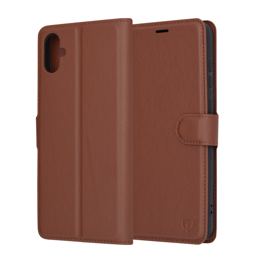 Hülle für Samsung Galaxy A05 A055, Techsuit, Leder-Folio, Braun