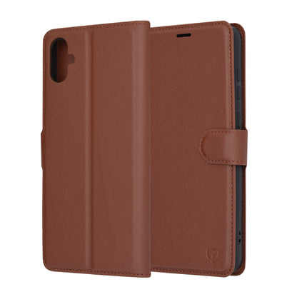 Hülle für Samsung Galaxy A05 A055, Techsuit, Leder-Folio, Braun