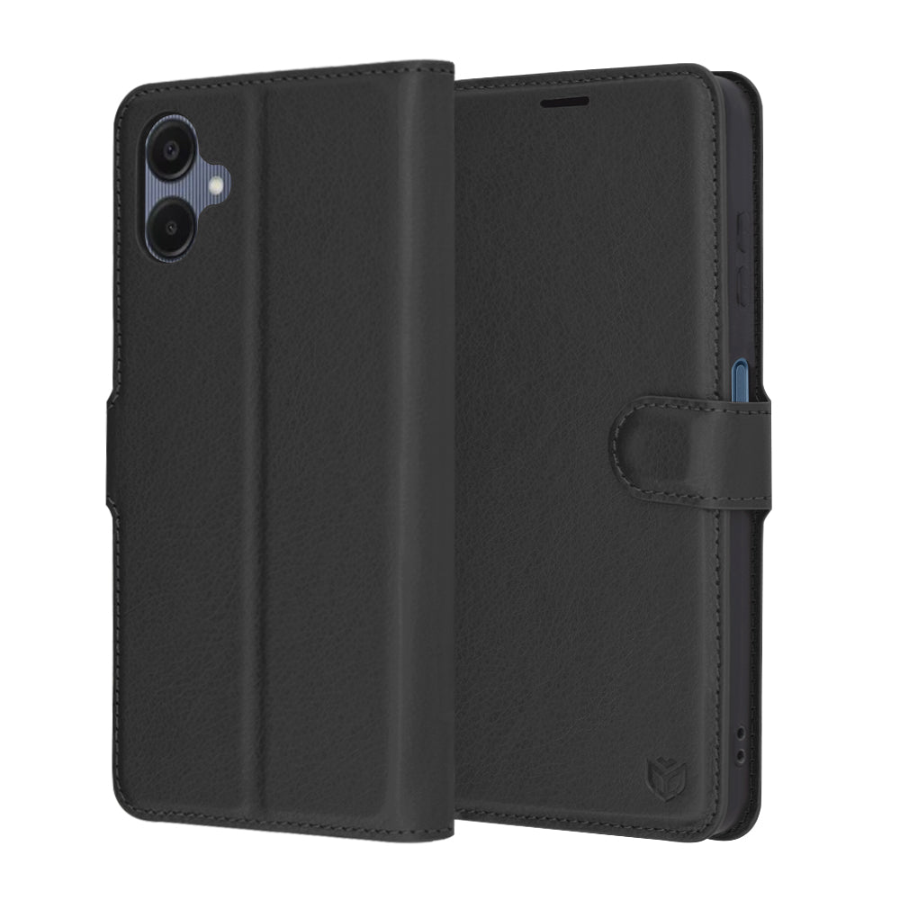 Hülle für Samsung Galaxy A06 A065, Techsuit, Leder-Folio, Schwarz