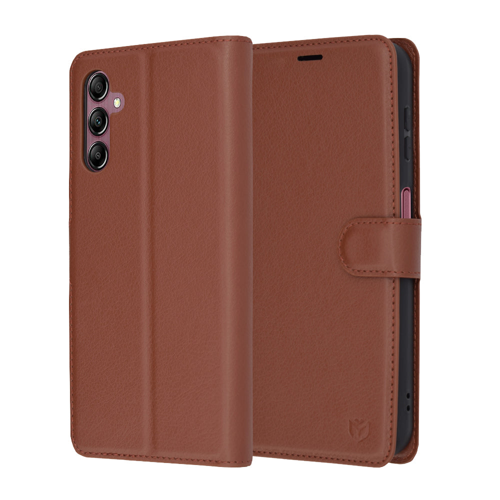 Hülle für Samsung Galaxy A14 A145 / A14 5G A146, Techsuit, Leder-Folio, Braun