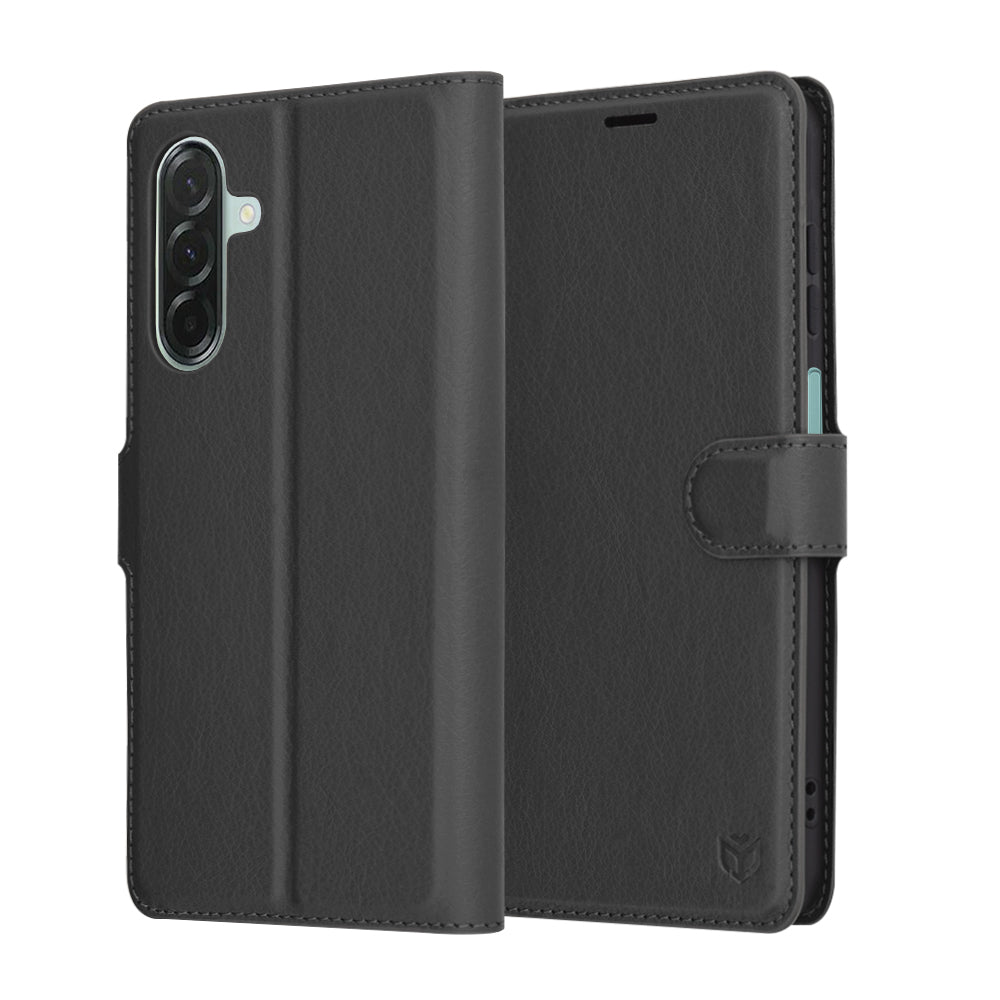 Hülle für Samsung Galaxy A26 A266, Techsuit, Leder-Folio, Schwarz