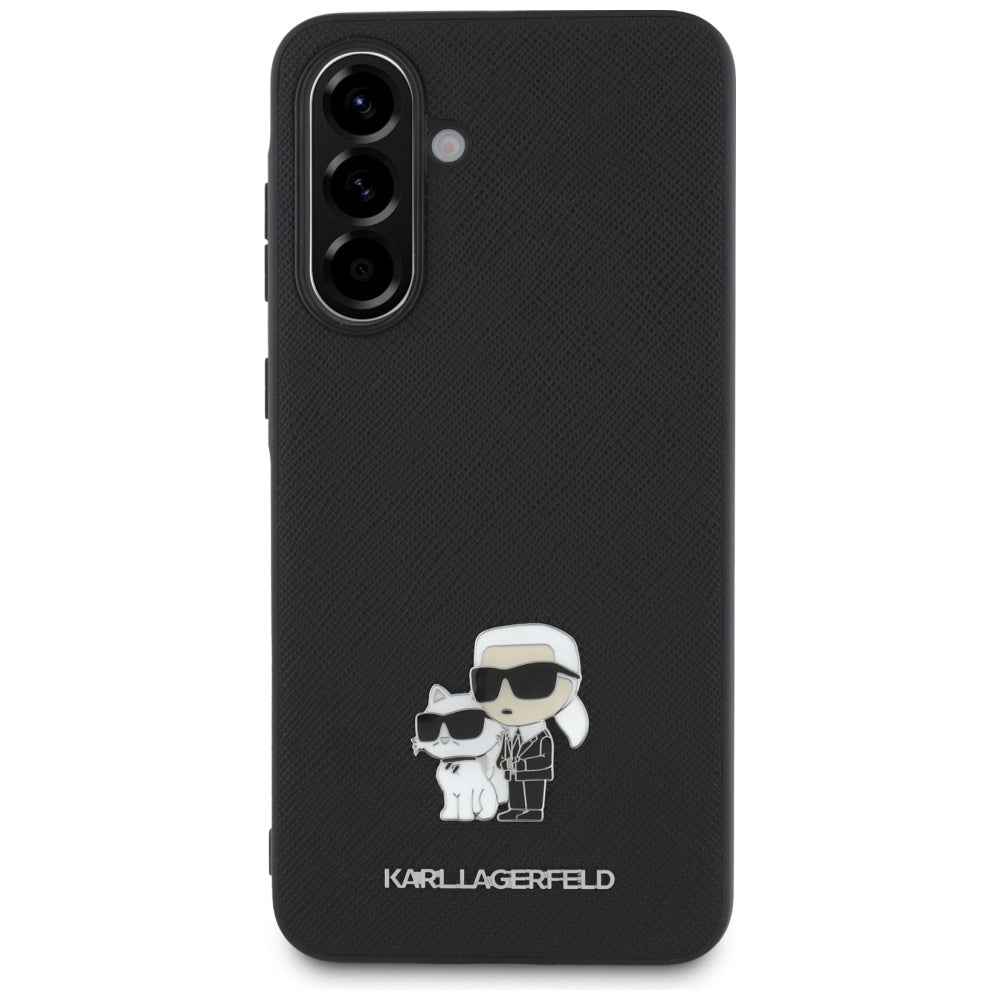 Hülle für Samsung Galaxy A36 A366, Karl Lagerfeld, Saffiano Karl & Choupette Metal, Schwarz