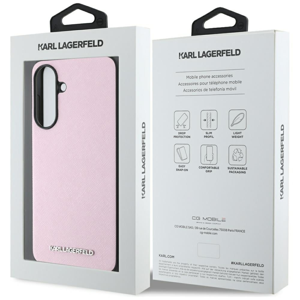Hülle für Samsung Galaxy A56 A566, Karl Lagerfeld, Saffiano Metal Logo, Rosa