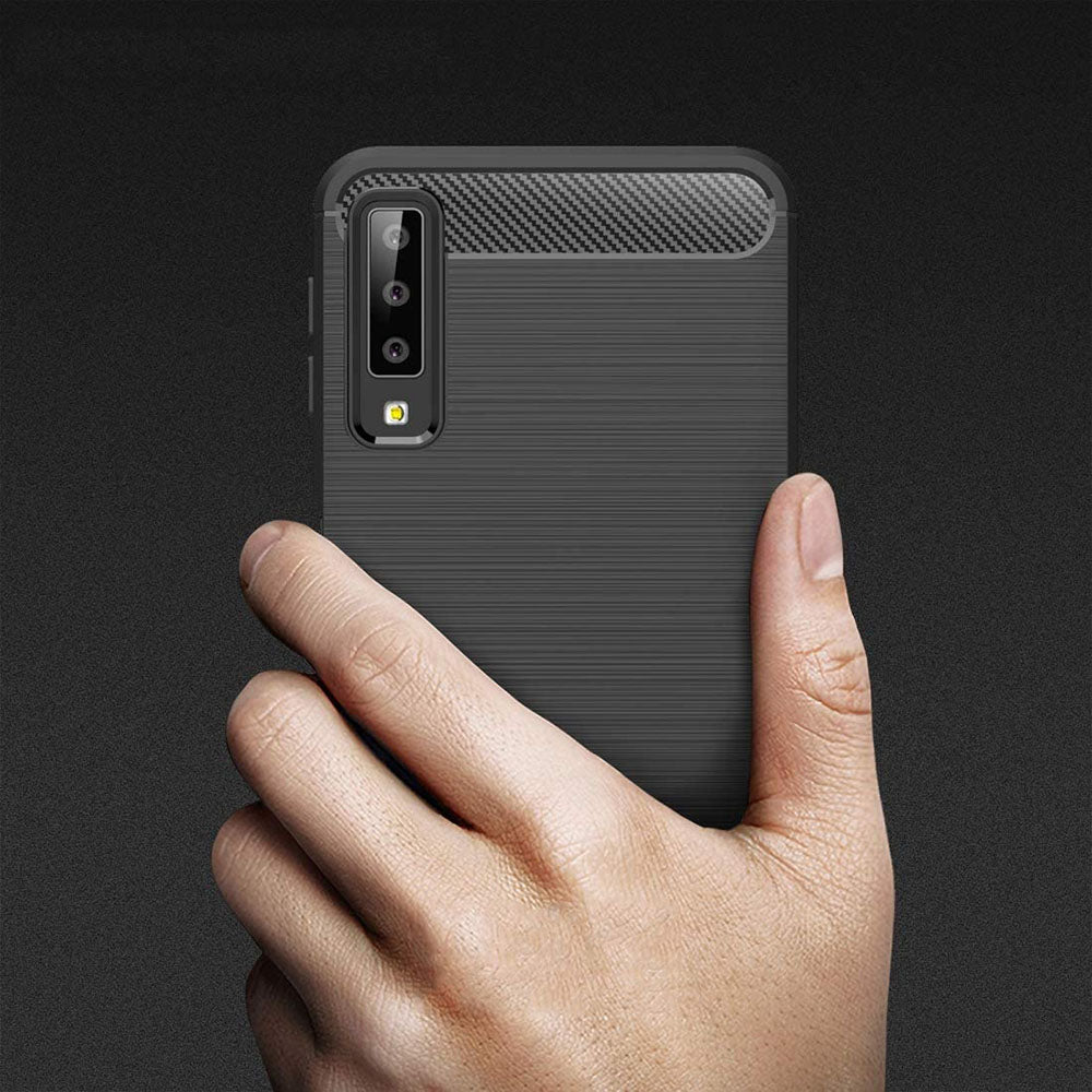 Hülle für Samsung Galaxy A7 (2018) A750, Techsuit, Carbon, Schwarz