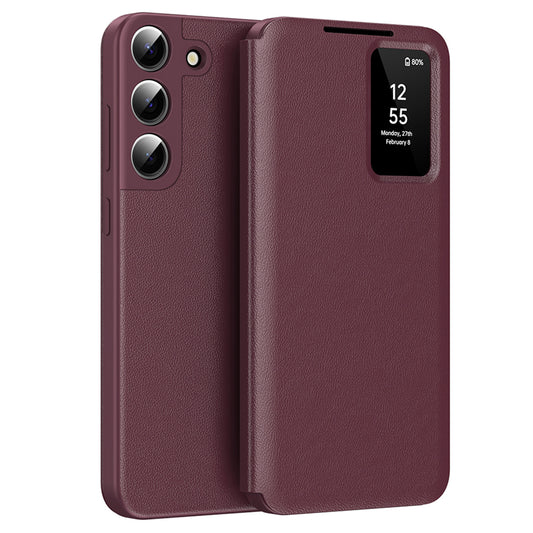 Hülle für Samsung Galaxy S22 5G S901, Techsuit, SmartView, Weinrot