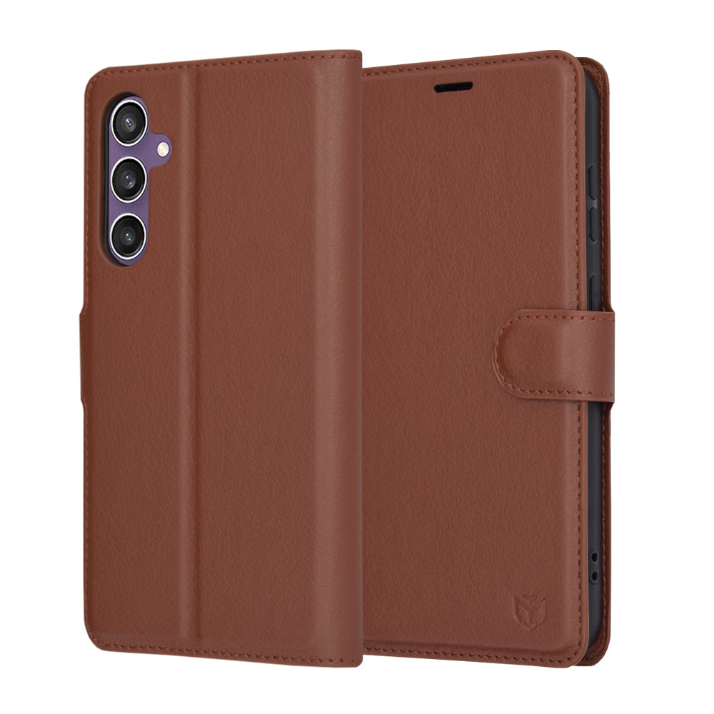 Hülle für Samsung Galaxy S23 FE S711, Techsuit, Leder-Folio, Braun
