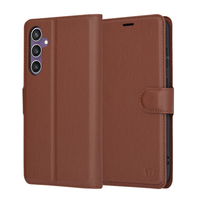 Hülle für Samsung Galaxy S23 FE S711, Techsuit, Leder-Folio, Braun