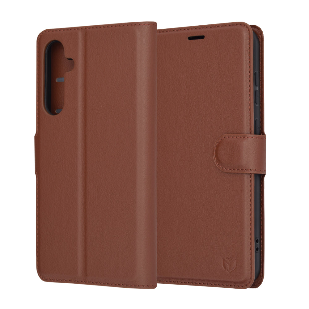 Hülle für Samsung Galaxy S23 FE S711, Techsuit, Leder-Folio, Braun