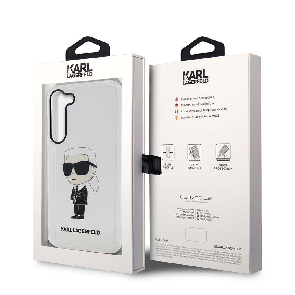 Hülle für Samsung Galaxy S23+ S916, Karl Lagerfeld, Ikonik Karl, Transparent