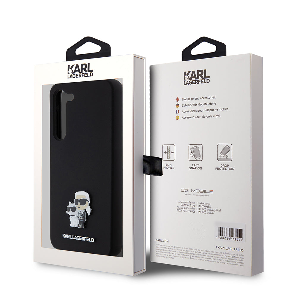 Hülle für Samsung Galaxy S23+ S916, Karl Lagerfeld, Silikon Karl & Choupette Metal, Schwarz