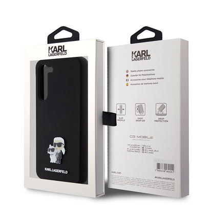 Hülle für Samsung Galaxy S23+ S916, Karl Lagerfeld, Silikon Karl & Choupette Metal, Schwarz