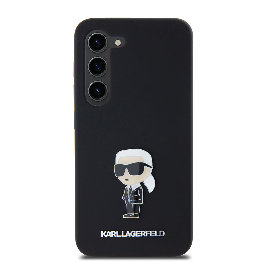 Hülle für Samsung Galaxy S23 S911, Karl Lagerfeld, Silicone Ikonik Karl Metal, Schwarz