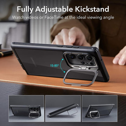Hülle für Samsung Galaxy S23 Ultra S918, ESR, Shock Armor Kickstand, Schwarz Transparent