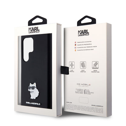 Hülle für Samsung Galaxy S23 Ultra S918, Karl Lagerfeld, Silicone Choupette, Schwarz