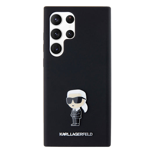Hülle für Samsung Galaxy S23 Ultra S918, Karl Lagerfeld, Silicone Ikonik Karl Metal, Schwarz