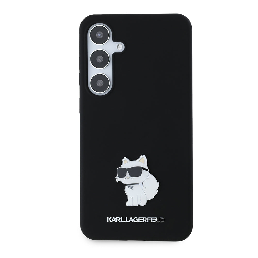 Hülle für Samsung Galaxy S24+ S926, Karl Lagerfeld, Silicone Choupette Metal, Schwarz