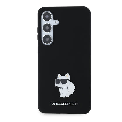 Hülle für Samsung Galaxy S24+ S926, Karl Lagerfeld, Silicone Choupette Metal, Schwarz