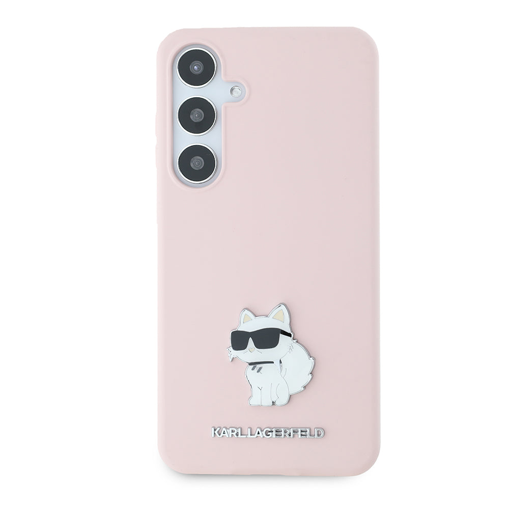 Hülle für Samsung Galaxy S24+ S926, Karl Lagerfeld, Silicone Choupette Metal, Rosa