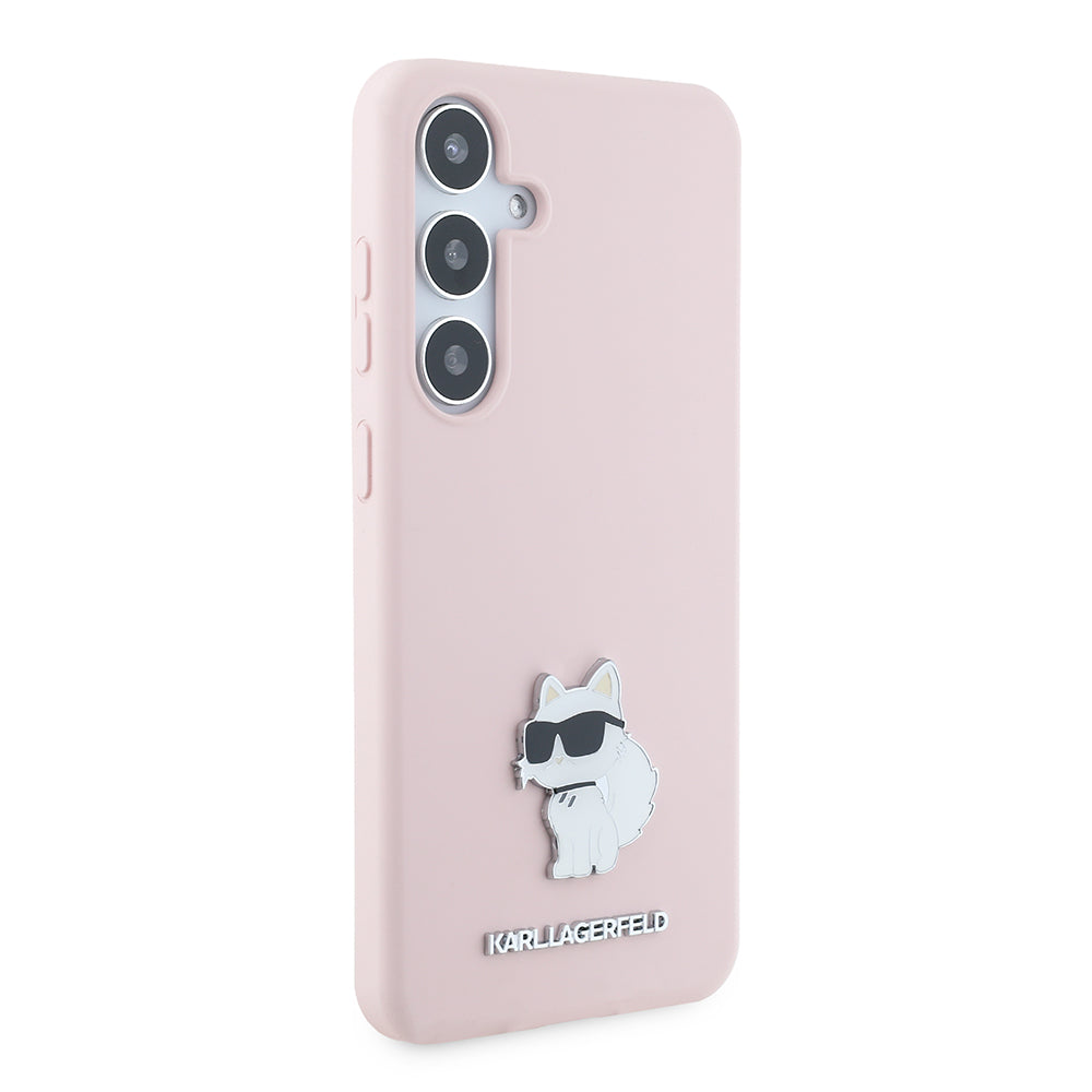 Hülle für Samsung Galaxy S24+ S926, Karl Lagerfeld, Silicone Choupette Metal, Rosa