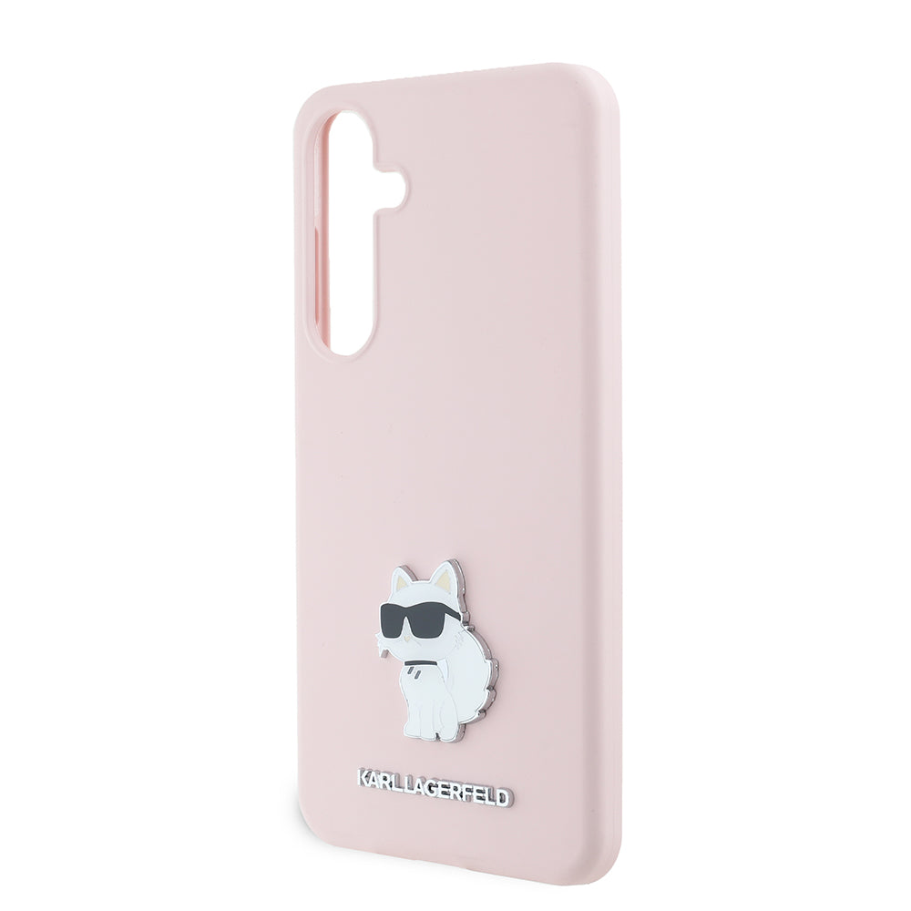 Hülle für Samsung Galaxy S24+ S926, Karl Lagerfeld, Silicone Choupette Metal, Rosa