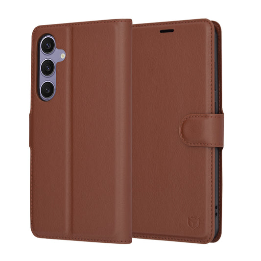 Hülle für Samsung Galaxy S24+ S926, Techsuit, Leder-Folio, Braun