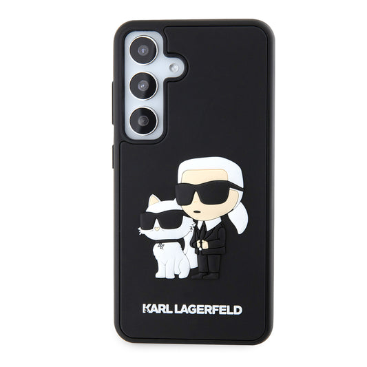 Hülle für Samsung Galaxy S24 S921, Karl Lagerfeld, 3D Rubber Karl & Choupette, Schwarz