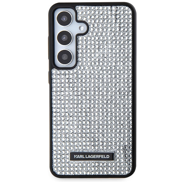 Hülle für Samsung Galaxy S24 S921, Karl Lagerfeld, Rhinestone Metal Plate, Silbern