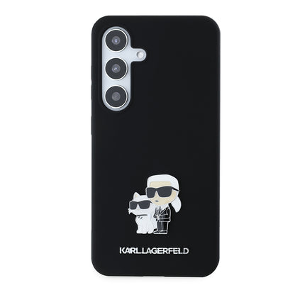 Case for Samsung Galaxy S24 S921, Karl Lagerfeld, Silicone Karl & Choupette Metal, Black