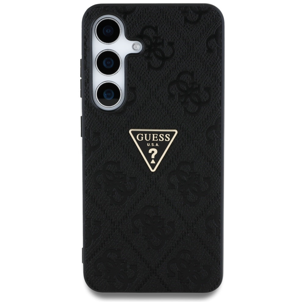 Hülle für Samsung Galaxy S25 S931, Guess, Grained Hot Stamp 4G Triangle, Schwarz