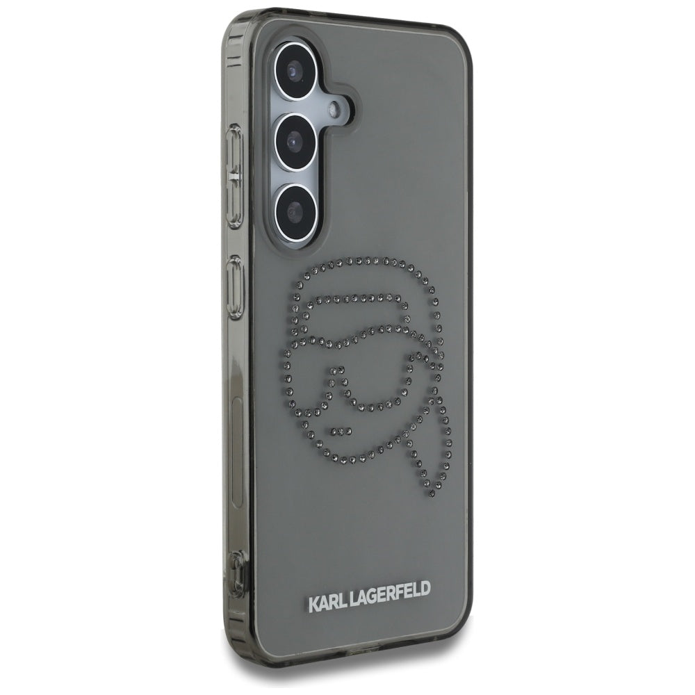 Hülle für Samsung Galaxy S25 S931, Karl Lagerfeld, IML Rhinestones Karl's Head, Schwarz