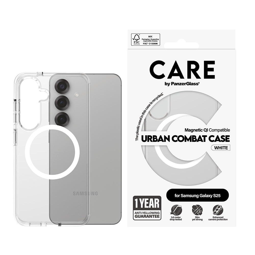 Hülle für Samsung Galaxy S25 S931, PanzerGlass, Care Urban Combat, Transparent Weiß
