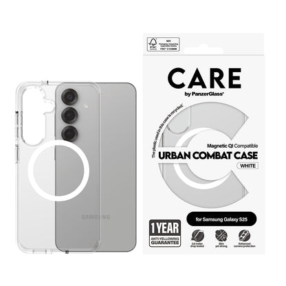 Hülle für Samsung Galaxy S25 S931, PanzerGlass, Care Urban Combat, Transparent Weiß