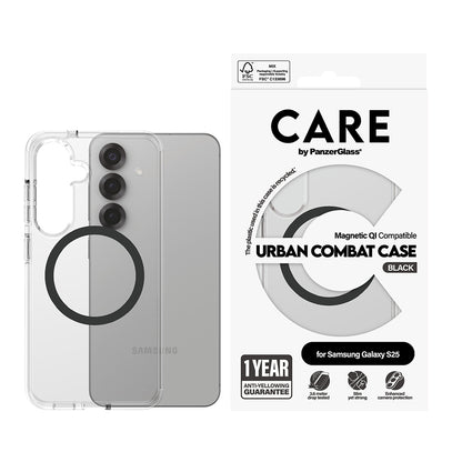 Hülle für Samsung Galaxy S25 S931, PanzerGlass, Care Urban Combat, Schwarz Transparent