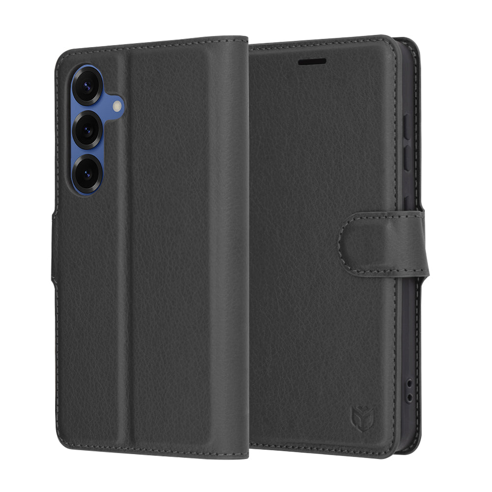 Hülle für Samsung Galaxy S25 S931, Techsuit, Leder-Folio, Schwarz