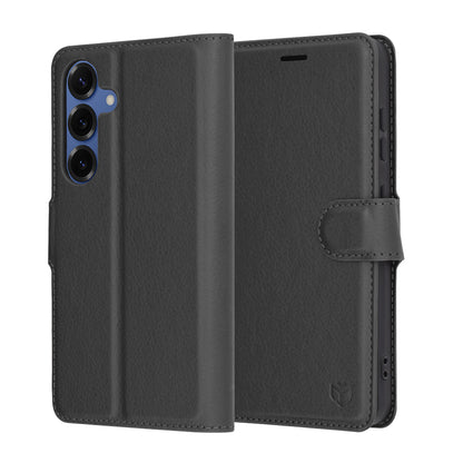 Hülle für Samsung Galaxy S25 S931, Techsuit, Leder-Folio, Schwarz