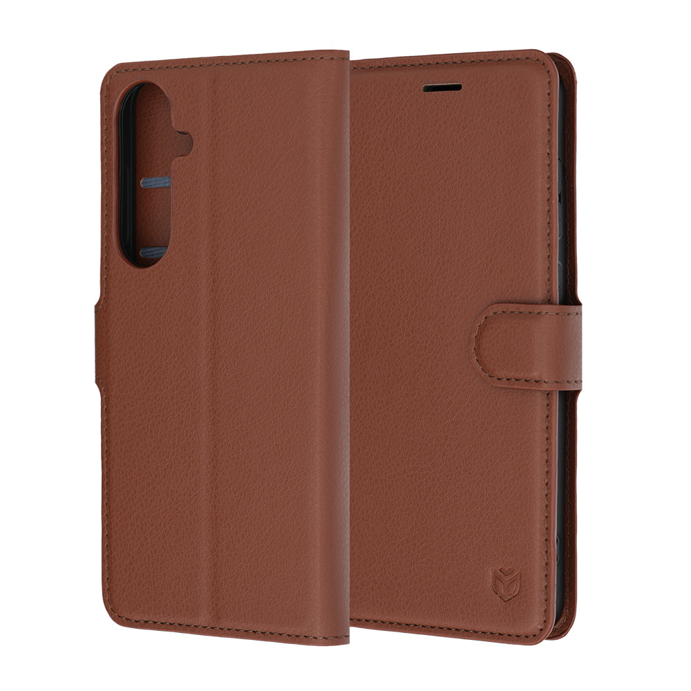 Hülle für Samsung Galaxy S26 FE / S25 FE, Techsuit, Leder-Folio, Braun