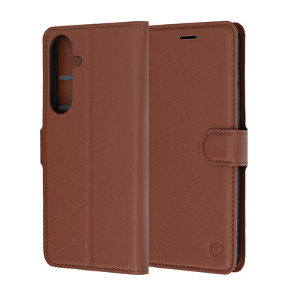 Hülle für Samsung Galaxy S26 FE / S25 FE, Techsuit, Leder-Folio, Braun