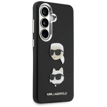 Hülle für Samsung Galaxy S26 S942, Karl Lagerfeld, Saffiano Karl & Choupette's Head Pin, Schwarz