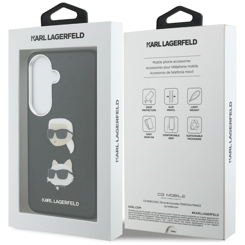 Hülle für Samsung Galaxy S26 S942, Karl Lagerfeld, Saffiano Karl & Choupette's Head Pin, Schwarz