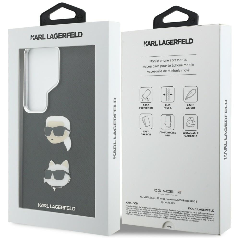 Hülle für Samsung Galaxy S26 Ultra S948, Karl Lagerfeld, Saffiano Karl & Choupette's Head Pin, Schwarz
